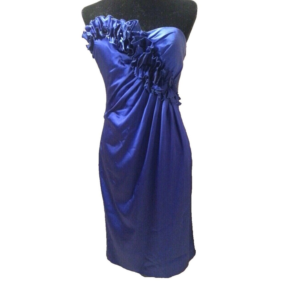 Maggy London Evening Gown Party Prom Dress Blue Size 8 Strapless Ruffled Top